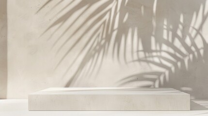 Wall Mural - white platform with palm leaf shadow
