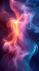 Poster - Colorful abstract smoke patterns swirl together in vibrant hues of orange, pink, and blue against a dark backdrop