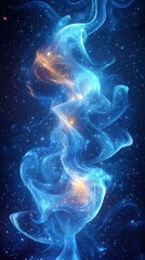 Poster - Swirling cosmic energy in vibrant hues of blue and orange set against a starry background