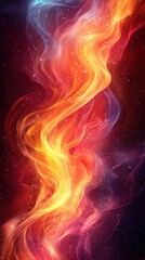 Poster - colorful cosmic swirl of orange and yellow flames against a dark starry background