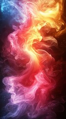 Poster - Colorful abstract swirl of vibrant smoke flowing gracefully in a dark background creating a mesmerizing visual effect