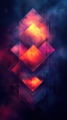 Poster - abstract geometric design in vivid colors showcasing dynamic shapes and a cosmic background