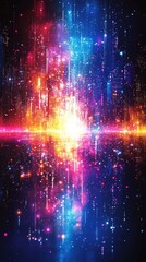 Poster - Vibrant cosmic landscape filled with colorful particles and light beams