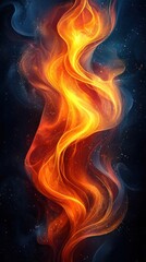 Poster - bright orange and yellow flames swirl elegantly against a dark backdrop creating a dynamic visual ef