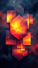 Poster - Abstract geometric design with fiery colors and dramatic contrast against a dark background