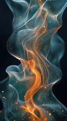 Poster - Colorful wisps of smoke create an abstract design with glowing orange highlights and blue tones in a dark atmosphere