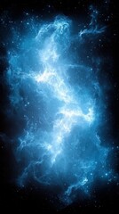 Poster - Cosmic blue nebula filled with vibrant energy and swirling gas in the vastness of space