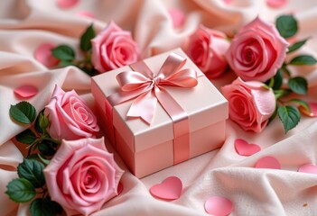 Sticker - gift box with roses