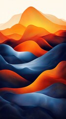 Poster - colorful abstract landscape featuring smooth hills and mountains in warm and cool tones at sunset