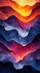 Poster - abstract design featuring vibrant wave patterns in warm and cool hues depicting a sunset landscape