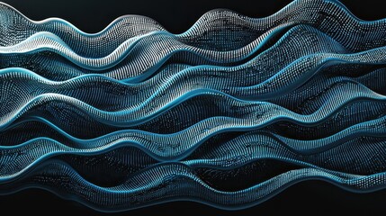 Poster - Dynamic Flowing Stream of Binary Code Illuminated in Blue Waves on a Dark Background