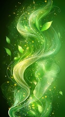 Poster - Vibrant green swirls with leaves create a lively and enchanting background design