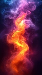 Poster - colorful swirling smoke abstract art creating a vibrant flame effect in dark background