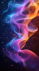 Poster - Colorful abstract wave design with glow and sparkles in dark background