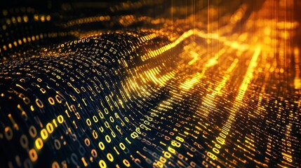 Poster - Dynamic Flow of Illuminated Binary Code in a Vibrant Stream of Digital Data