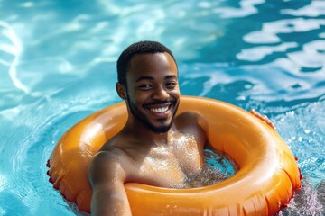 Poster - A person enjoying relaxation time in a swimming pool