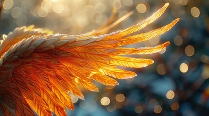 Wall Mural - A close-up shot of an orange-colored bird's feathers and beak