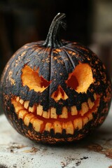 Poster - A jack-o'-lantern with a scary face on Halloween night