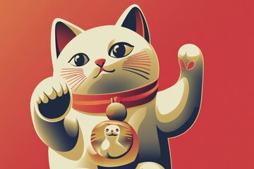 Aufkleber - A calm and adorable white cat wearing a small bell around its neck, ideal for use in animal-themed illustrations or design elements