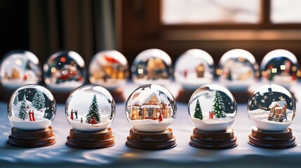 Poster - Group of snow globes on a table, perfect for winter or holiday themed projects
