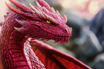 Poster - A detailed view of a mythical red dragon sculpture