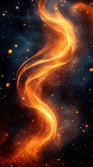 Poster - Bright orange cosmic swirl illuminated by distant stars in a dark starry background