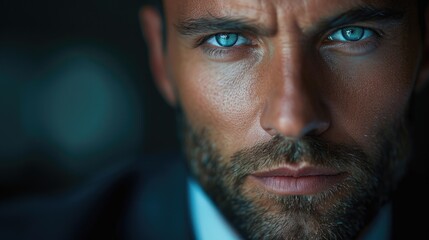 Poster - Close-up portrait of a person with striking blue eyes