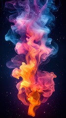 Poster - Vibrant colorful smoke swirling in dark space creating a mesmerizing abstract art display