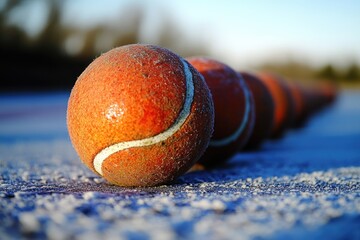 Poster - A close-up shot of a tennis ball on a tennis court
