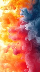 Poster - colorful smoke clouds blend beautifully in vivid shades of orange, red, and blue, creating an abstra