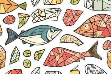Poster - A group of vibrant fish swimming together on a clean white surface