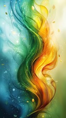 Aufkleber - Colorful abstract waves blend vibrant shades of green, yellow, and orange in a mesmerizing display of artistic beauty