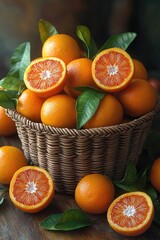 Poster - Fresh oranges arranged on a wooden table, perfect for still life photography or food styling