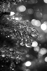 Poster - A close-up shot of water droplets on the needles of a pine tree