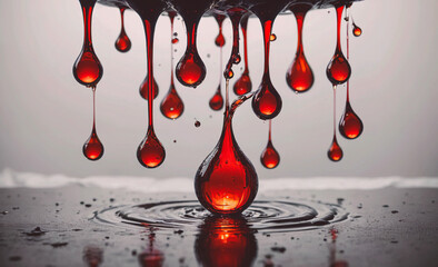 Poster - A painting of red drops of water falling from the sky. The mood of the painting is dark and ominous