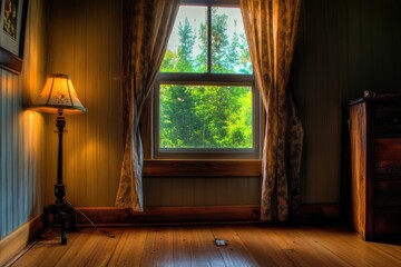 Poster - A cozy room with a wooden floor and window, perfect for interior design or lifestyle images