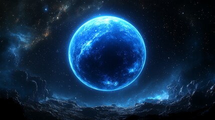 Wall Mural - deep blue view of neptune highlighting its stunning hues and celestial surroundings in space