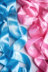 Wall Mural - A detailed view of a pink and blue ribbon, often used for gift wrapping or as a decorative element