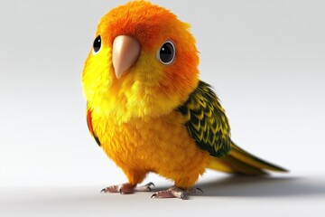 Poster - A bright yellow and green bird perched on a clean white surface