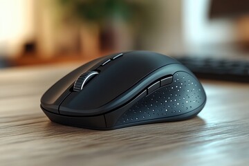 Aufkleber - A close-up shot of a computer mouse resting on a wooden table, ideal for use in business, education or technology-related contexts
