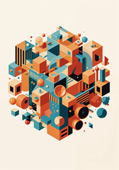 Poster - abstract 3D background with surreal geometric shapes. Generative AI . 