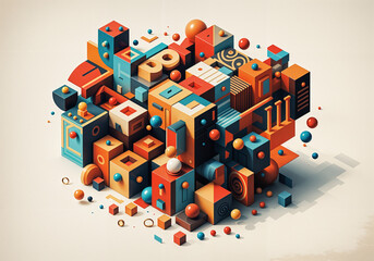 Poster - abstract 3D background with surreal geometric shapes. Generative AI . 