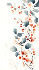 Poster - A delicate illustration of branches with leaves and berries, showcasing nature's beauty.
