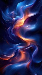 Poster - Colorful abstract swirls create a mesmerizing visual of flowing energy in deep blue tones at night
