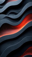 Poster - Abstract design featuring wavy patterns and vibrant red accents in a dark textured background