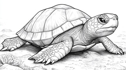 Poster - A turtle sits peacefully on the ground, its shell and legs visible