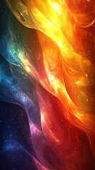 Poster - colorful abstract waves of light creating a vibrant interplay of hues in a cosmic background