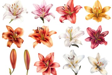 Poster - A variety of colorful flowers arranged on a clean white surface, great for decorative or educational purposes