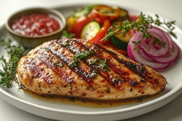 Aufkleber - A white plate filled with cooked meat and mixed vegetables
