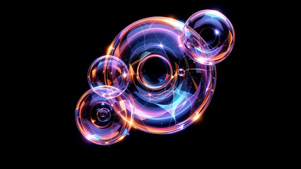 Poster - perfect bubble spheres on dark backdrop . Generative AI